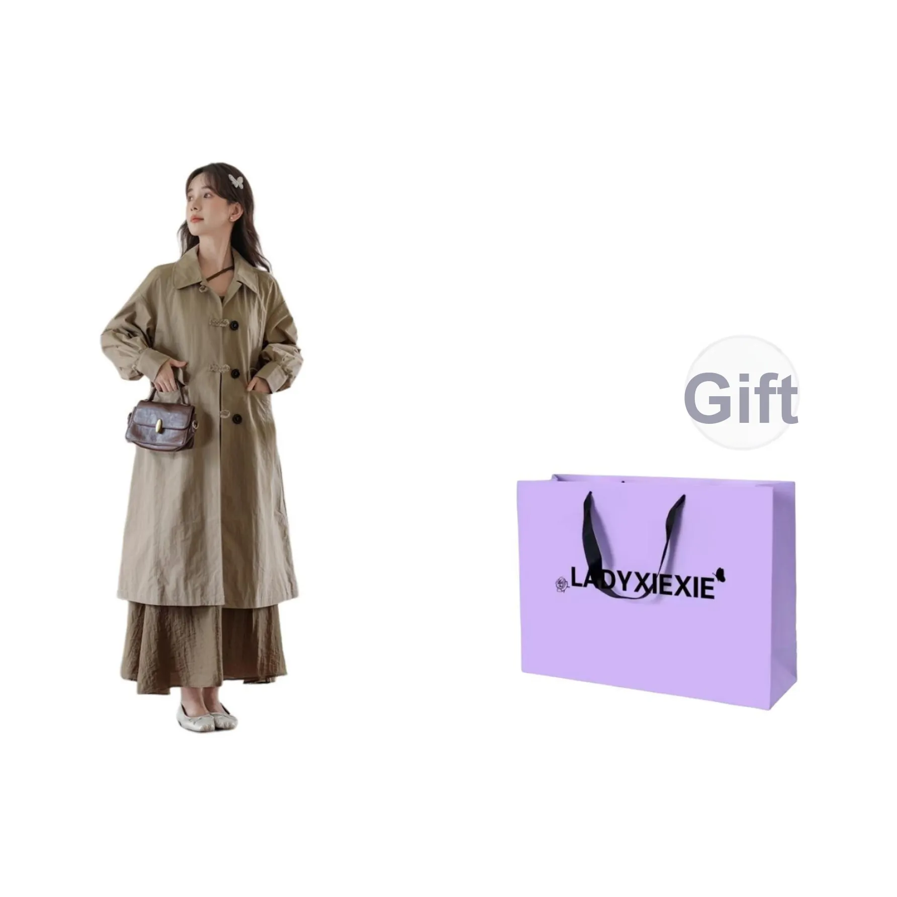 LADYXIEXIE Хаки Женская тренч-куртка