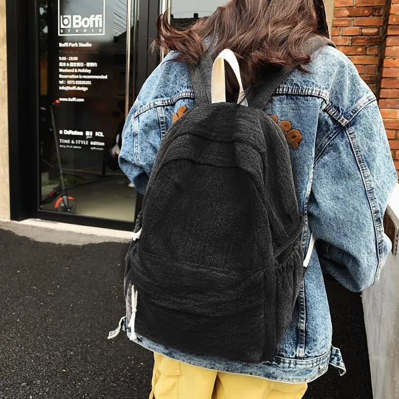 BRABOSTON Washed Denim Backpack Regular Unisex Black/Brown/Khaki-3