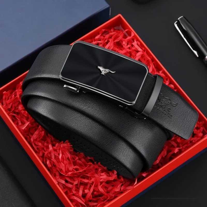 SEPTWOLVES Automatic Buckle Elastic Pants Belt Leather Belts Men's Width  3.5cm-1