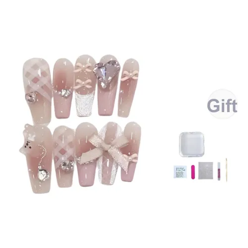 A Few More Cute Балет Медвежонок Премиум Медвежонок Nail Art Французский Nail Art Патч Съемный Trapezoidal Розовый Smudge Coquette