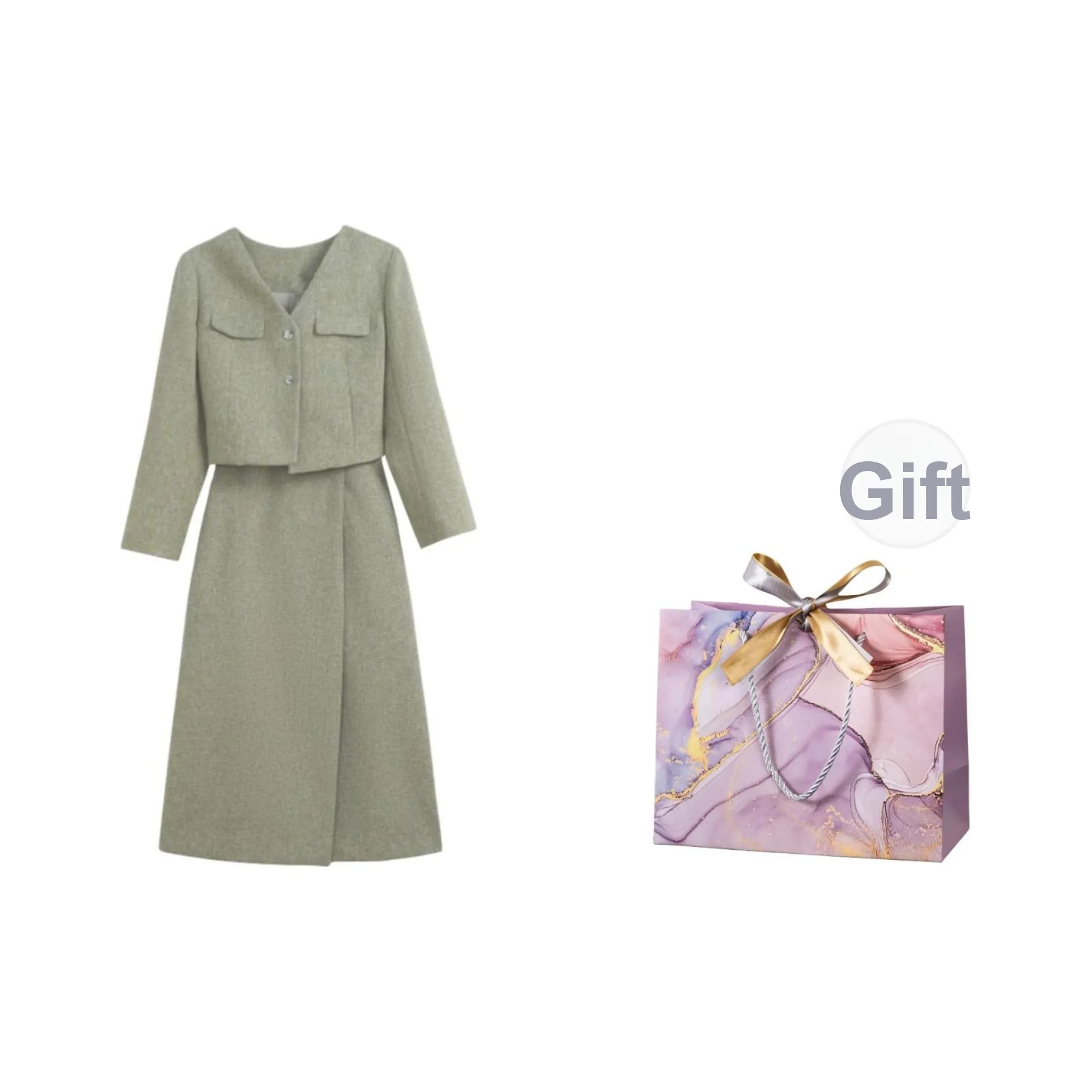 ONNFB Зеленый Лента Коробка Женские Комплекты с Юбкой