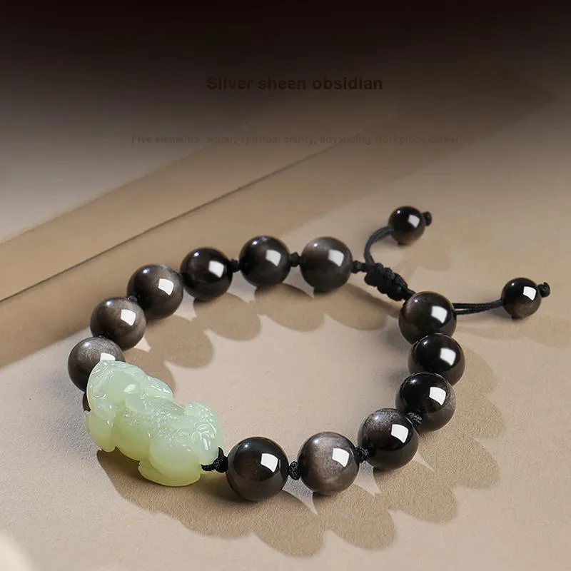 YINXIANGMOU Hetian Jade Bracelets Pale Greenish White Jade Unisex-2