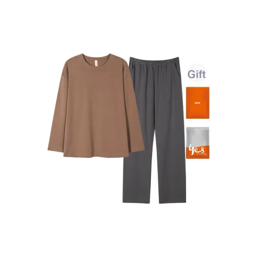 Удобный и освежающий комплект пижам для женщин коричневый