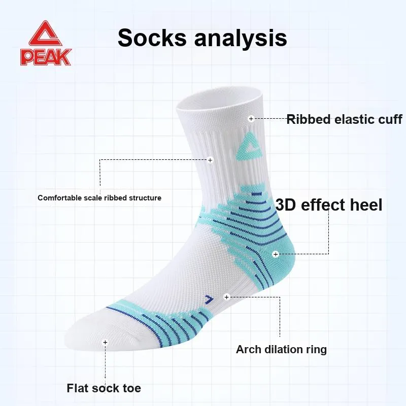 PEAK Basketball Socks Unisex White Blue-3