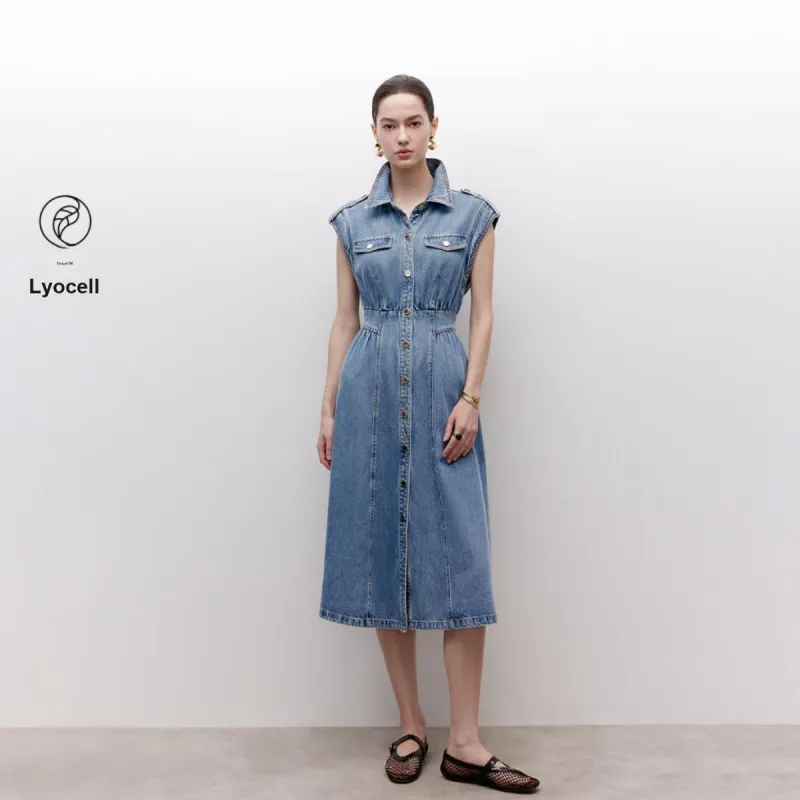 ONLY Sleeveless Dresses Women's J34 390 Washed Denim Blue-2