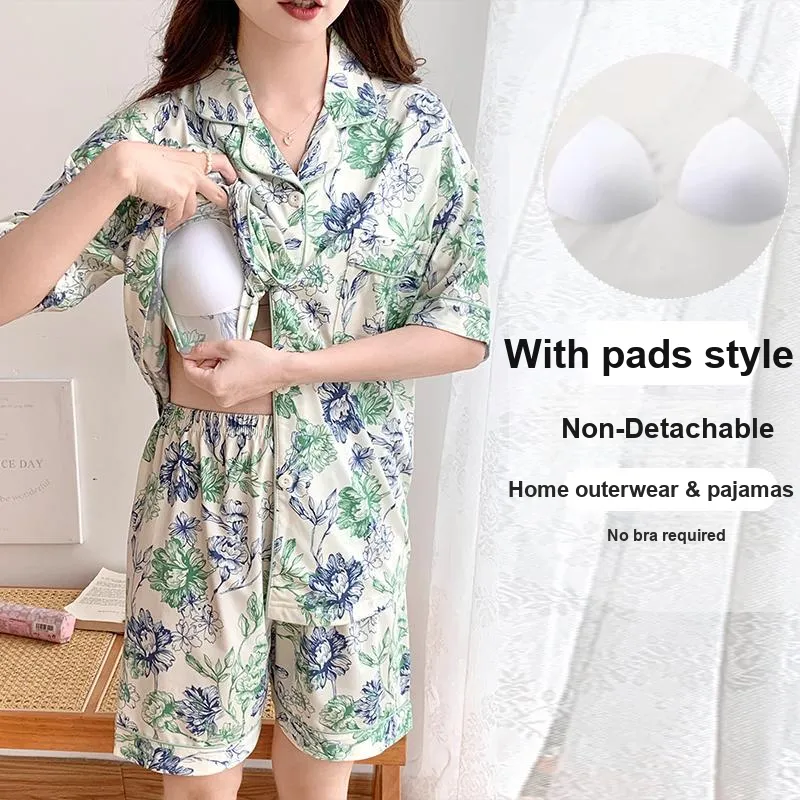 CAIHENGTONG Pajama Set Women's Blue Green Floral-1