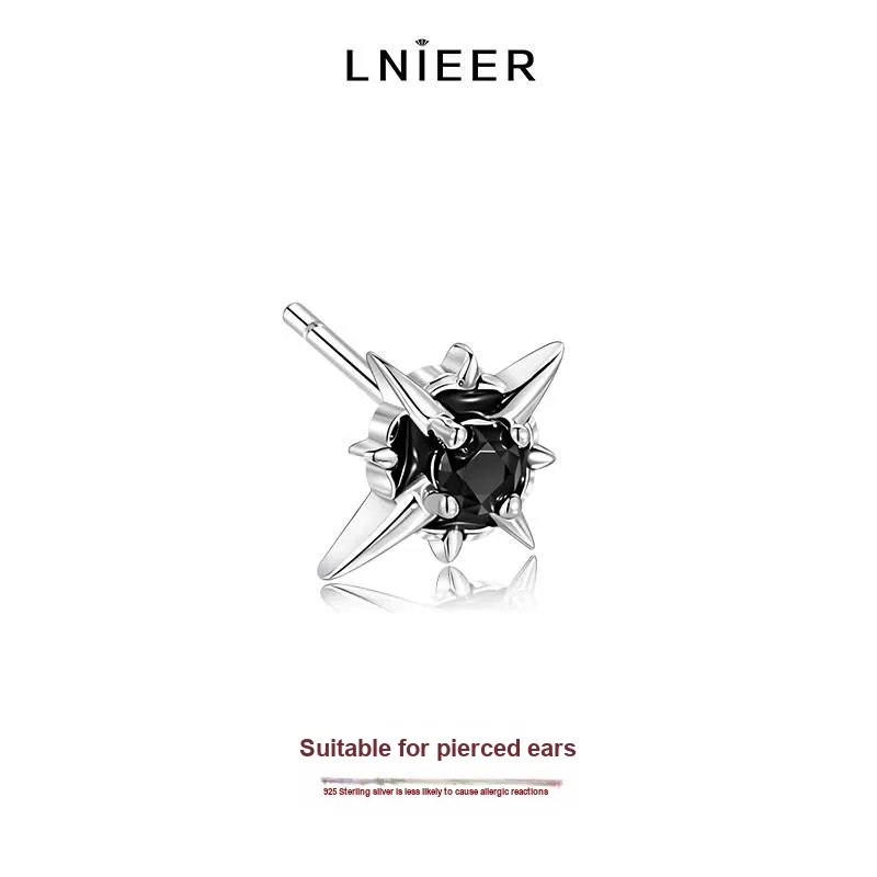 LNIEER S925 Silver Stud Earrings Men's-1