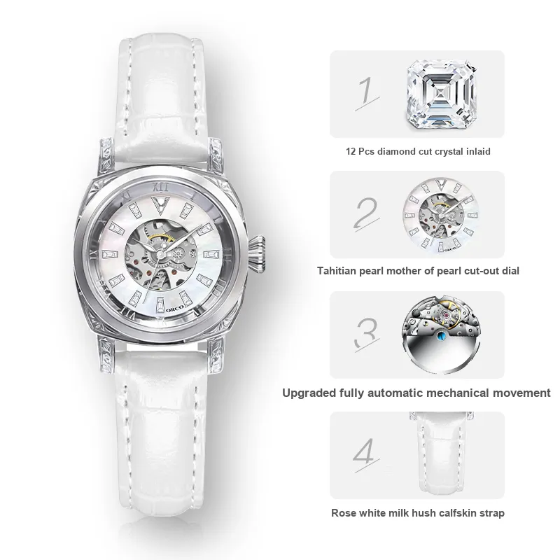 ORCO Automatic Mechanical Movement Watch Women's Watch Pink Watch Dial-11