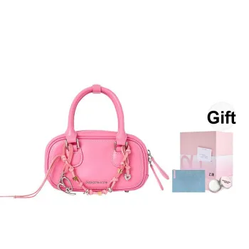 AMAZING SONG Cow Leather Commute Date Campus Pochette Handbag Women's Cream Yellow/Dark Chocolates