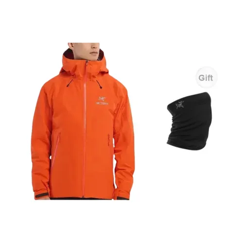 Arcteryx Beta Series Windbreaker Jackets Men Pine Orange With Free Scarves