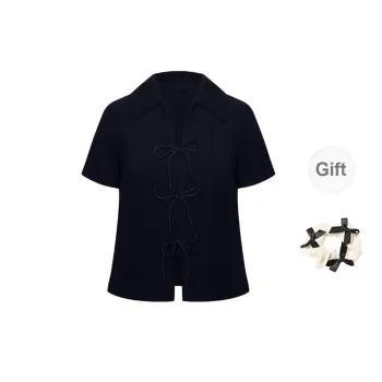 TORIGHT T Shirts Women's Black+Bowknot Hair Tie Comes With