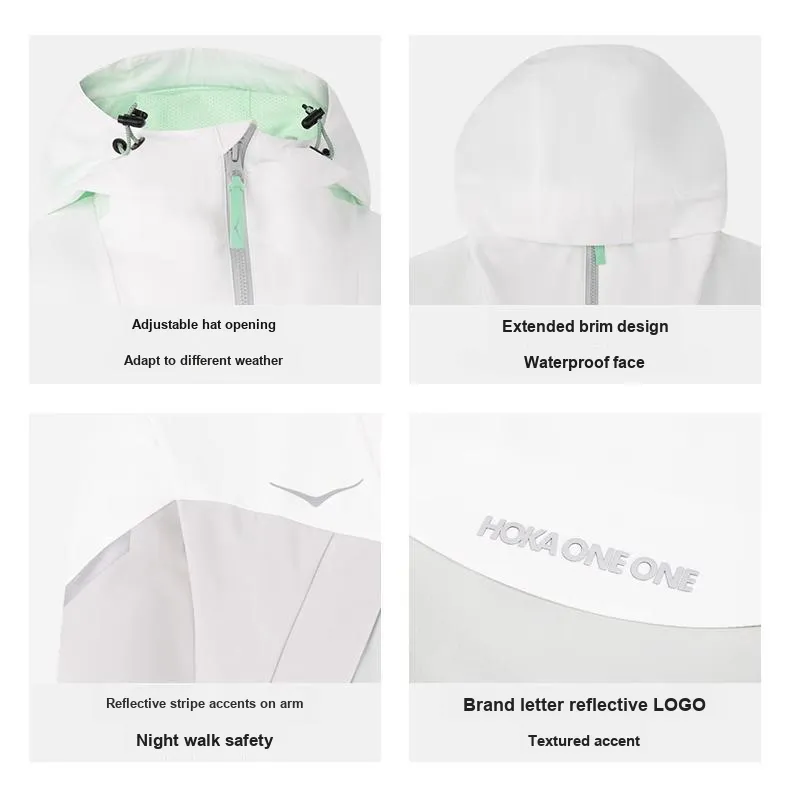 HOKA ONE ONE Water-Resistant Windproof Breathable Windbreaker Jacket Women's White/Gray Green-3