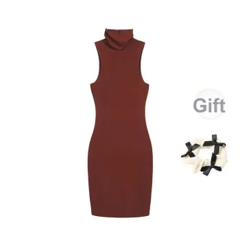 XUOIZA Sleeveless Dress Women's Burgundy+Bowknot Hair Tie Comes With