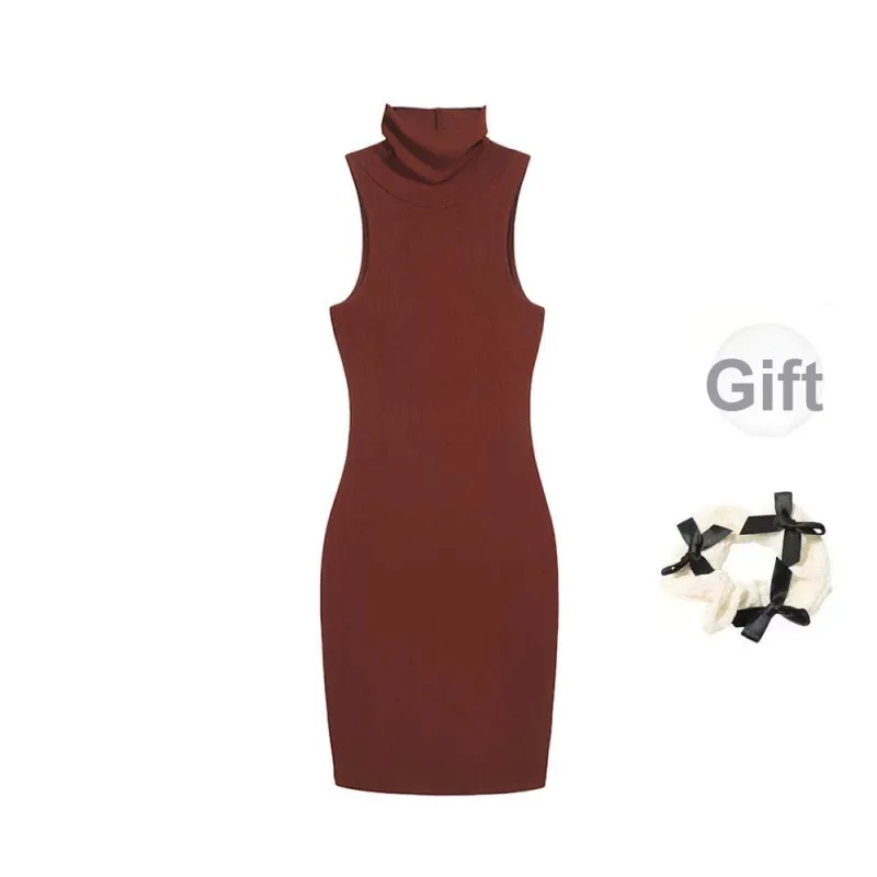 XUOIZA Sleeveless Dress Women's Burgundy+Bowknot Hair Tie Comes With-0