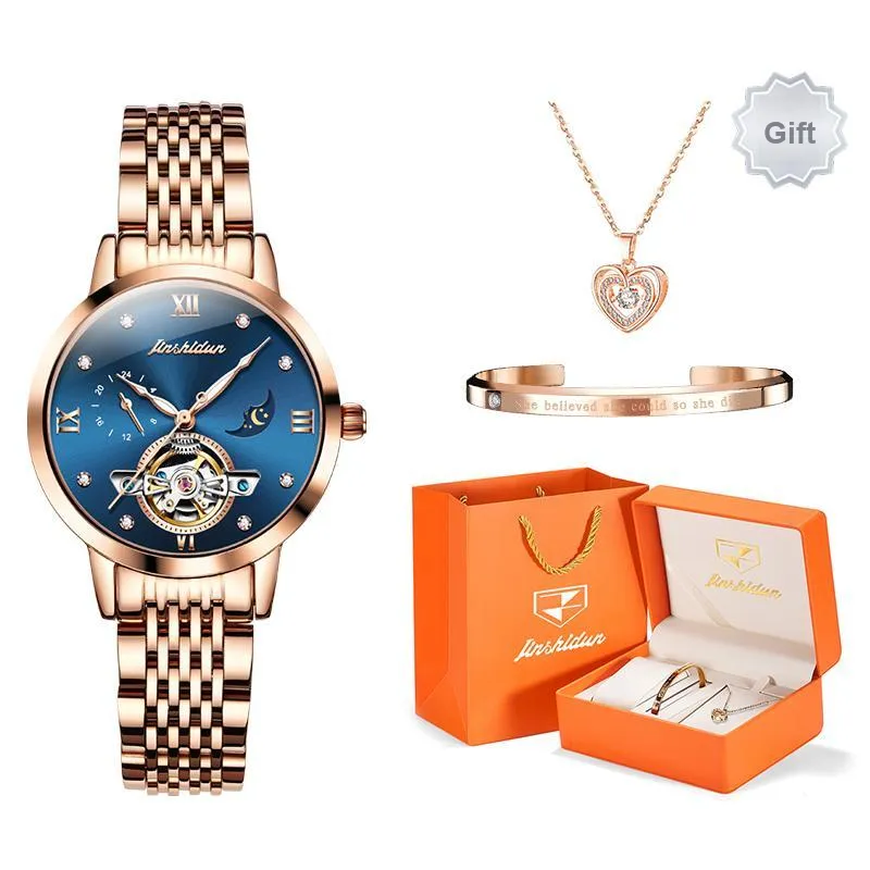 Jin Shi Dun Cut-Out Fly Reel Design Box Mechanical Movement Watch Women's Watch White Dial-4