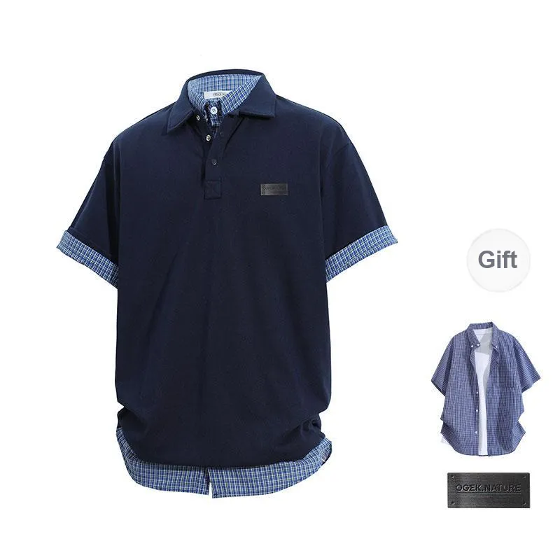 OGEK Polo Shirt Unisex Black POLO Comes With Blue Plaid Shirt-4