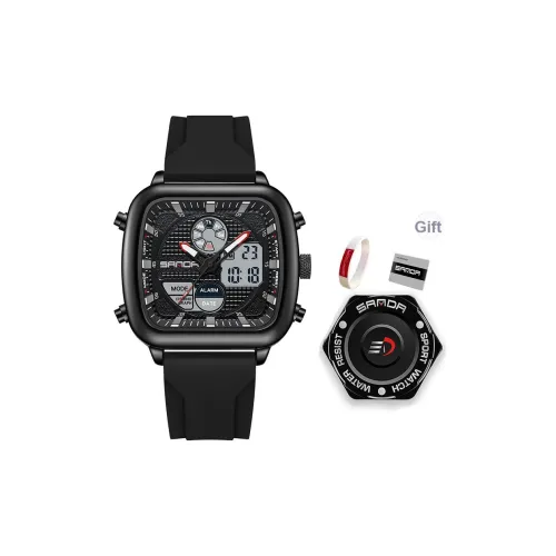 Sanda Электронный + Кварцевый механизм Силиконовый ремешок Часы Мужские Черный циферблат
