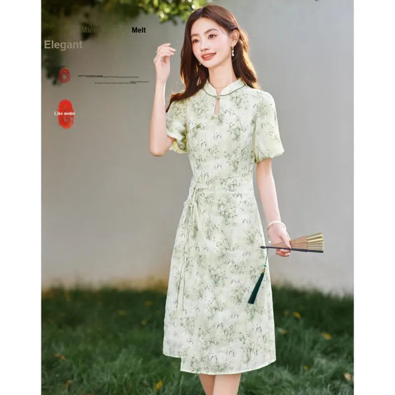 Like The Age Of Water Summer Short Sleeved Dress Women's Green-1