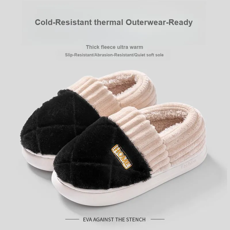 Foot Recreation Winter Solid Color Heel Covered Short Plush Platform Minimalist Style Cotton Slippers Unisex-28