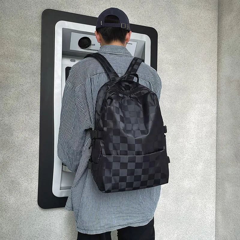 MingLu Nylon Backpack Regular Unisex Black/White-2