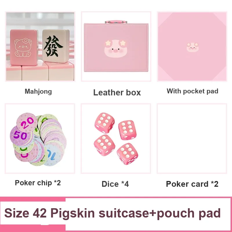 Imono Hand Crafted Mahjong Tiles Set With Cute Pink Piglet Design 40/42/44 Sizes Cartoon Style Board Games-38