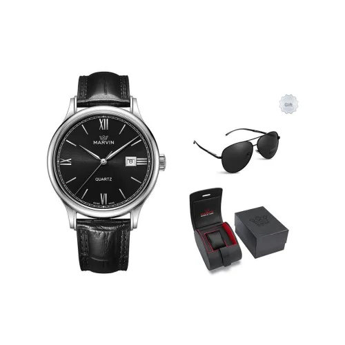 MARVIN Кварцевый механизм Мужские часы Часы Черный циферблат