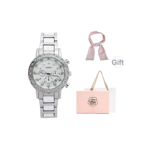 NANGL Кварцевый механизм стальной ремешок женские часы белый циферблат