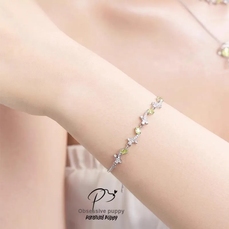 PARANOID PUPPY Premium White Mint Green Zircon Bracelet Bestie Layering Women's-1