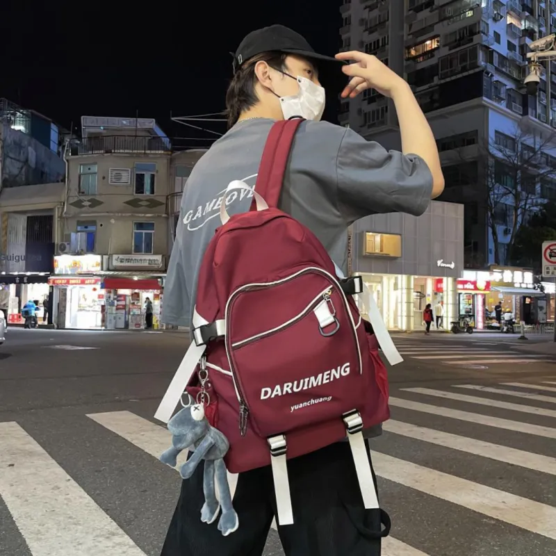 URBAN FOREST Nylon Backpack Unisex Blue/Red/Black/White-8