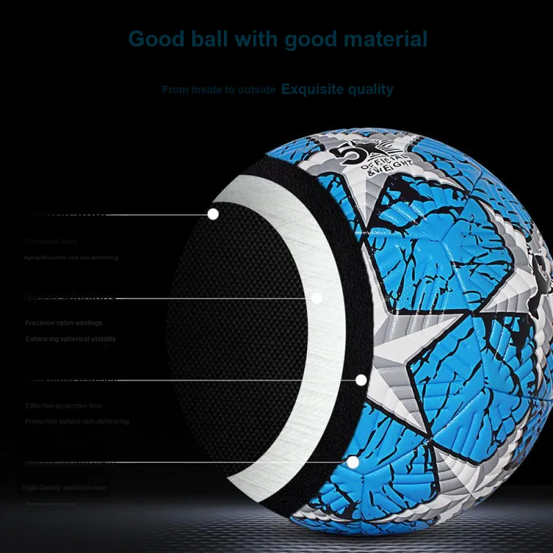 WADE Size 5 Ball Soccer PU Seamless Thermal bonding Unisex UEFA Champions League Multicolor Five Pointed Star-5