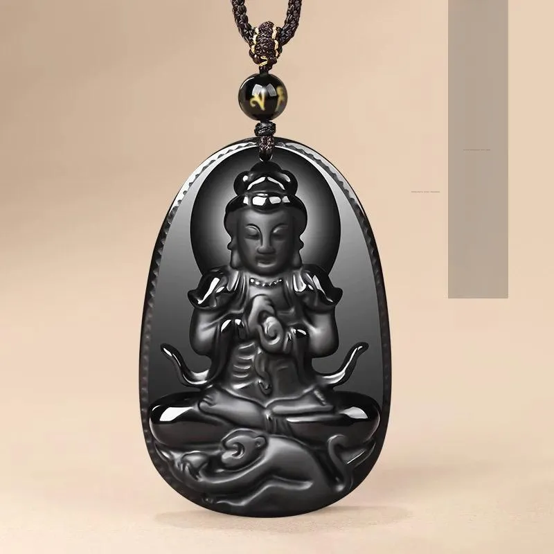 Stone On The Line Natural Obsidian Pendants Unisex-20