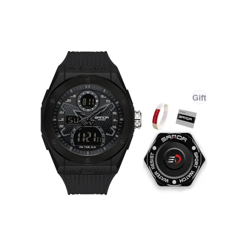 Sanda Электронный + Кварцевый механизм TPU Ремешок Часы Мужские Черный Циферблат