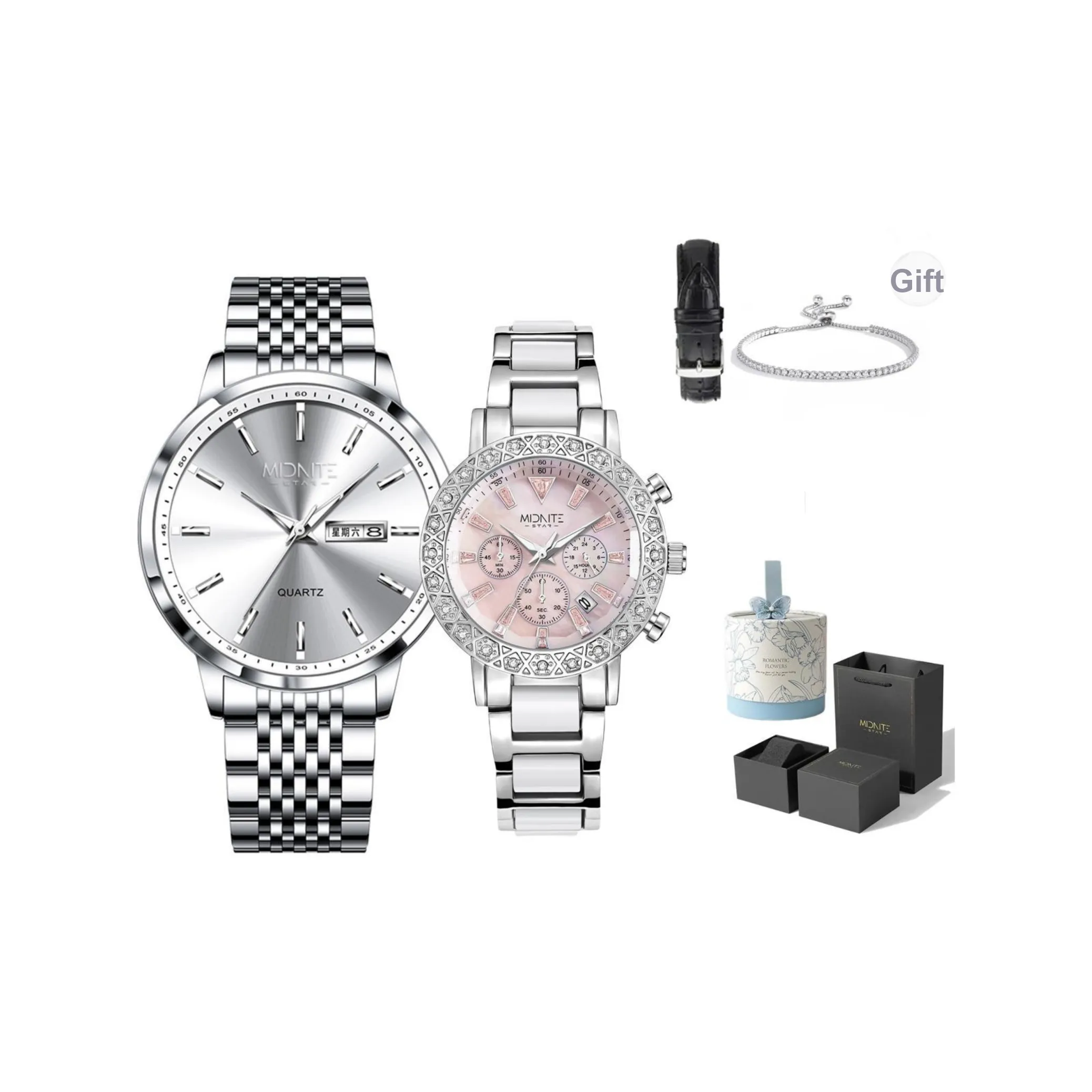 Midnite Star Кварцевый механизм ремешок из нержавеющей стали унисекс серебристый циферблат