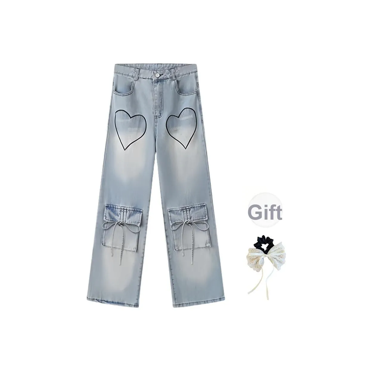 TUSHIFEI Jeans Women's Blue+Hair Tie Comes With