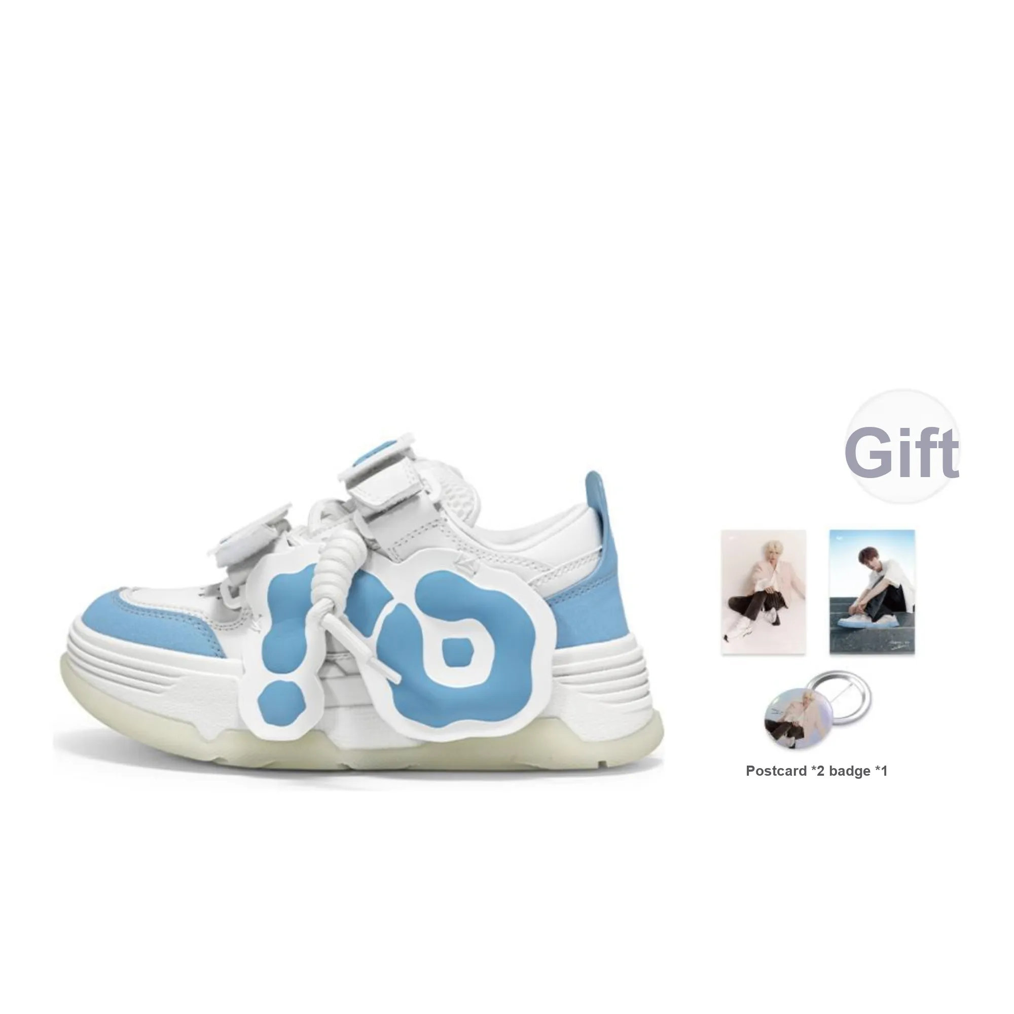 CN Skate Panda Anti-Slip And Wear-Resistant Lightweight Height Increasing Low-Top Skateboard Shoes Unisex White Blue