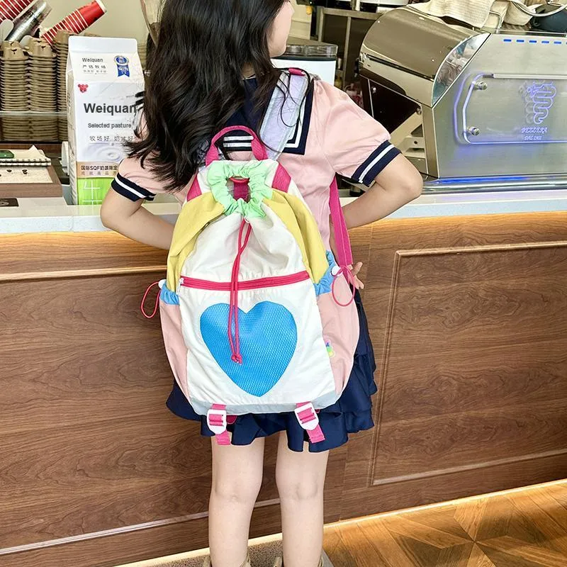Yalu Nylon Backpack Regular Unisex Green/Pink/Brown-5