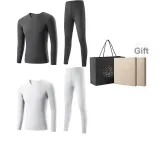 2-Piece Underwear Set (Downpour Gray+Pearl White) German Fleece Heat/Anti-Bacterial/Invisible V-Neck