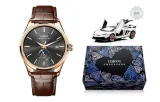 Rose Case Black Dial Brown Leather Strap