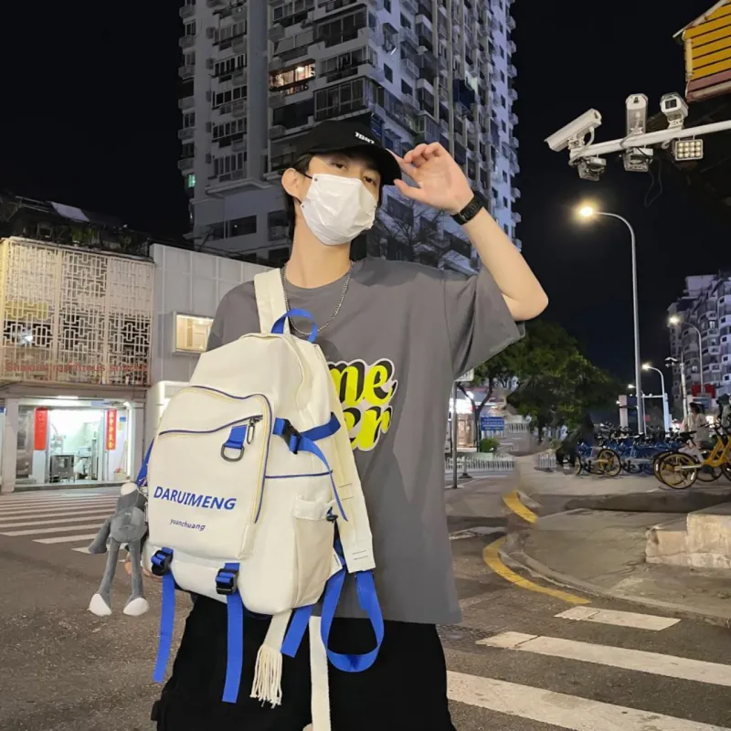 URBAN FOREST Nylon Backpack Unisex Blue/Red/Black/White-19