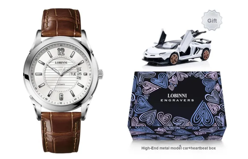 LOBINNI L Automatic Mechanical Movement Genuine Leather Strap Watch Men's Watches Silver Dial-1