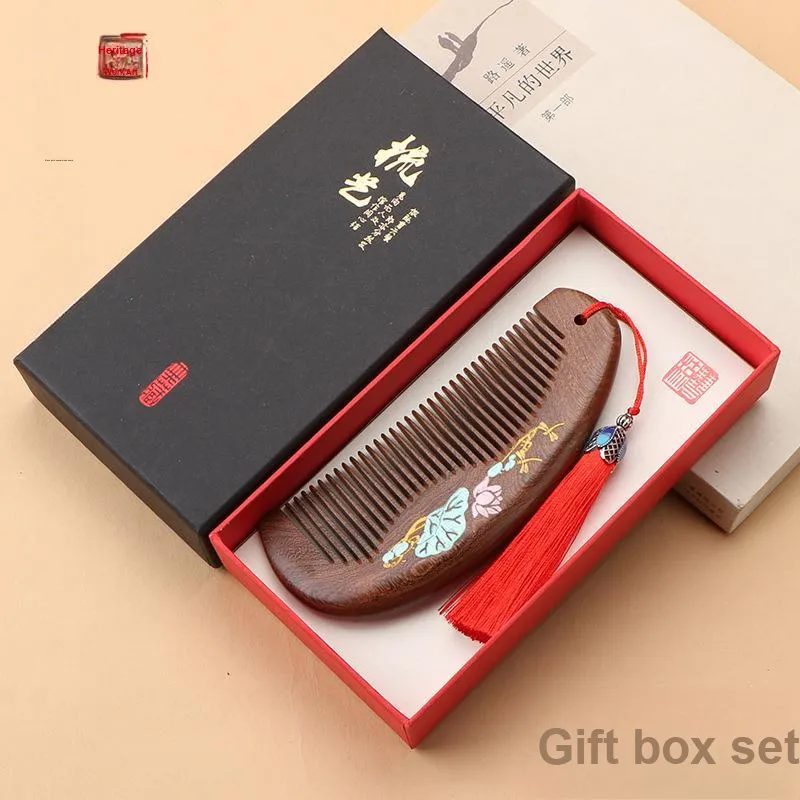 XIBI Black Gold Sandalwood Painted With Gold Comb Smooth Scalp-4