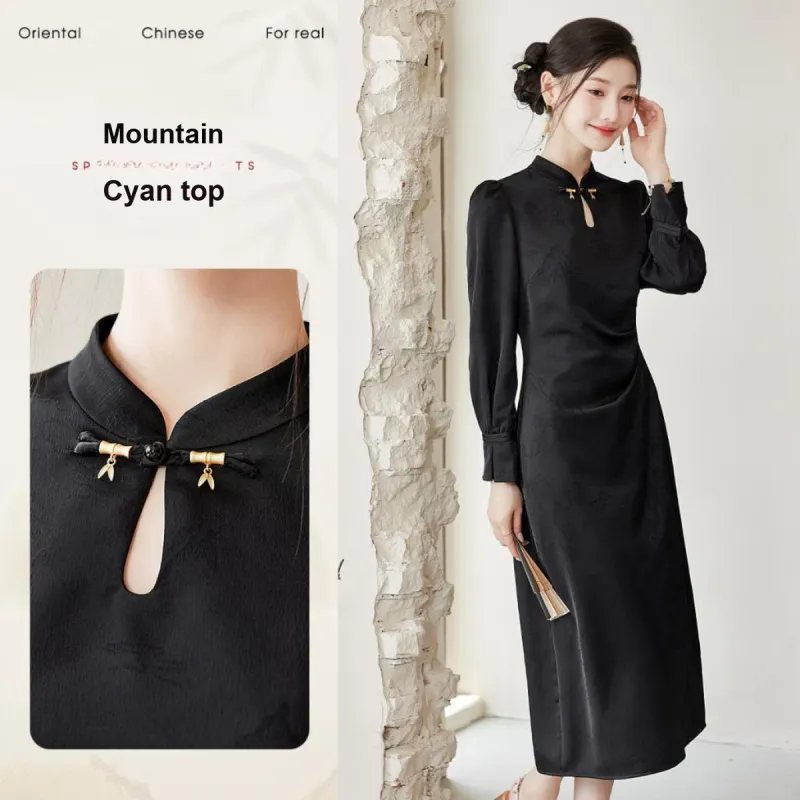 Like The Age Of Water Long Sleeved Dress Women's Black-2