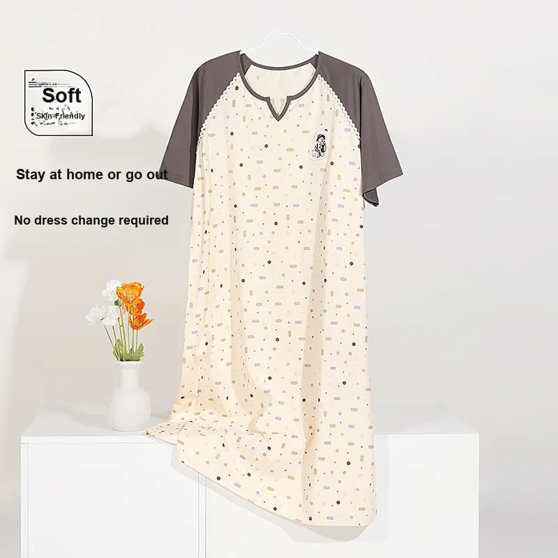 XIAFENYAN Nightgown Women's Beige Yellow-7