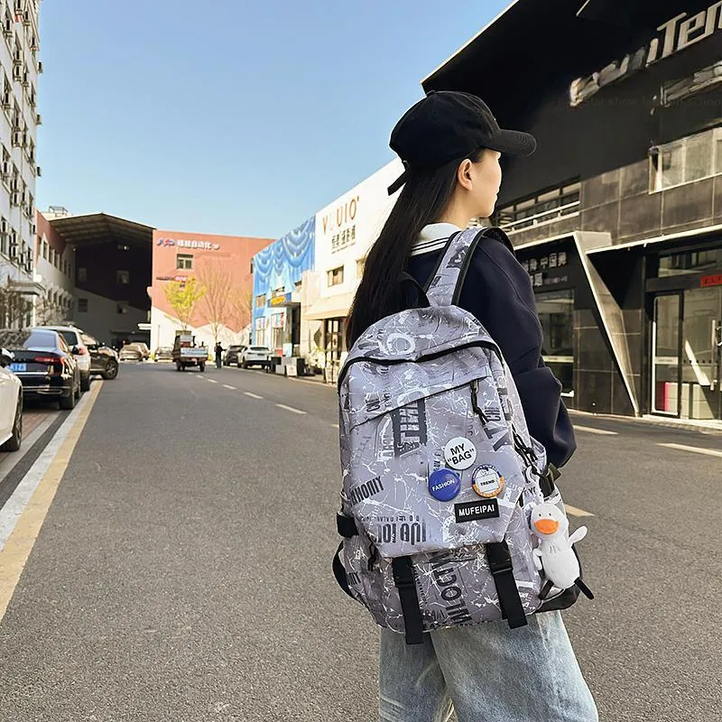 Yalu Nylon Backpack Unisex Black/White/Gray-14