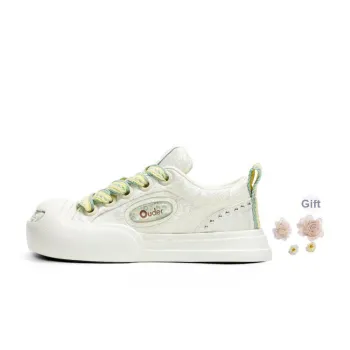 Ouder Smiler Anti Slip And Wear Resistant Height Increasing Low Top Canvas Shoes Unisex White