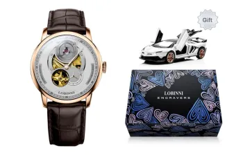 LOBINNI L Men's Watches Automatic Mechanical Movement Cowhide Strap Watch Men's Watches Black Dial