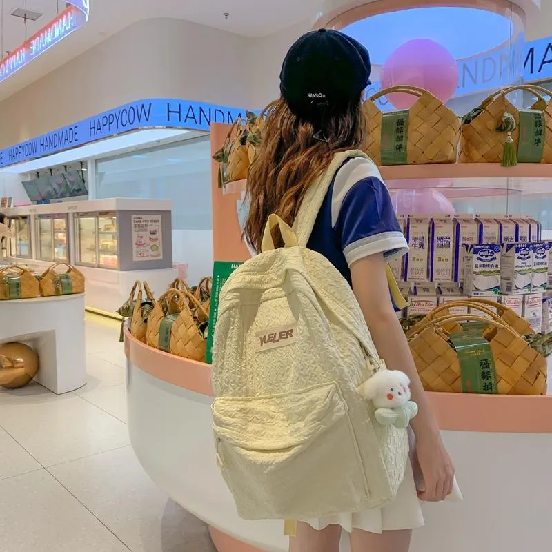 OUZIHUANG Nylon Backpack Large Size Unisex Black/White/Yellow/Green/Pink/Blue-9