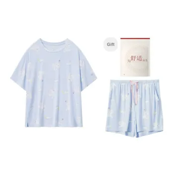 Red Beans At Home Pajama Set Women's Gift Box Set Milk Shell Blue