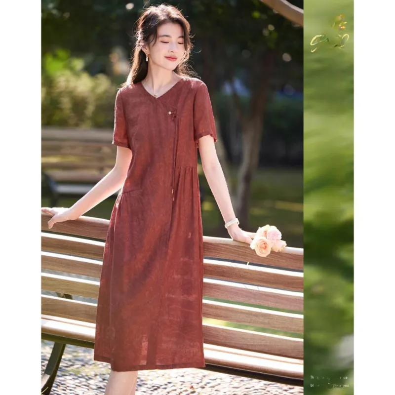 Like The Age Of Water Short Sleeved Dress Women's Red-1