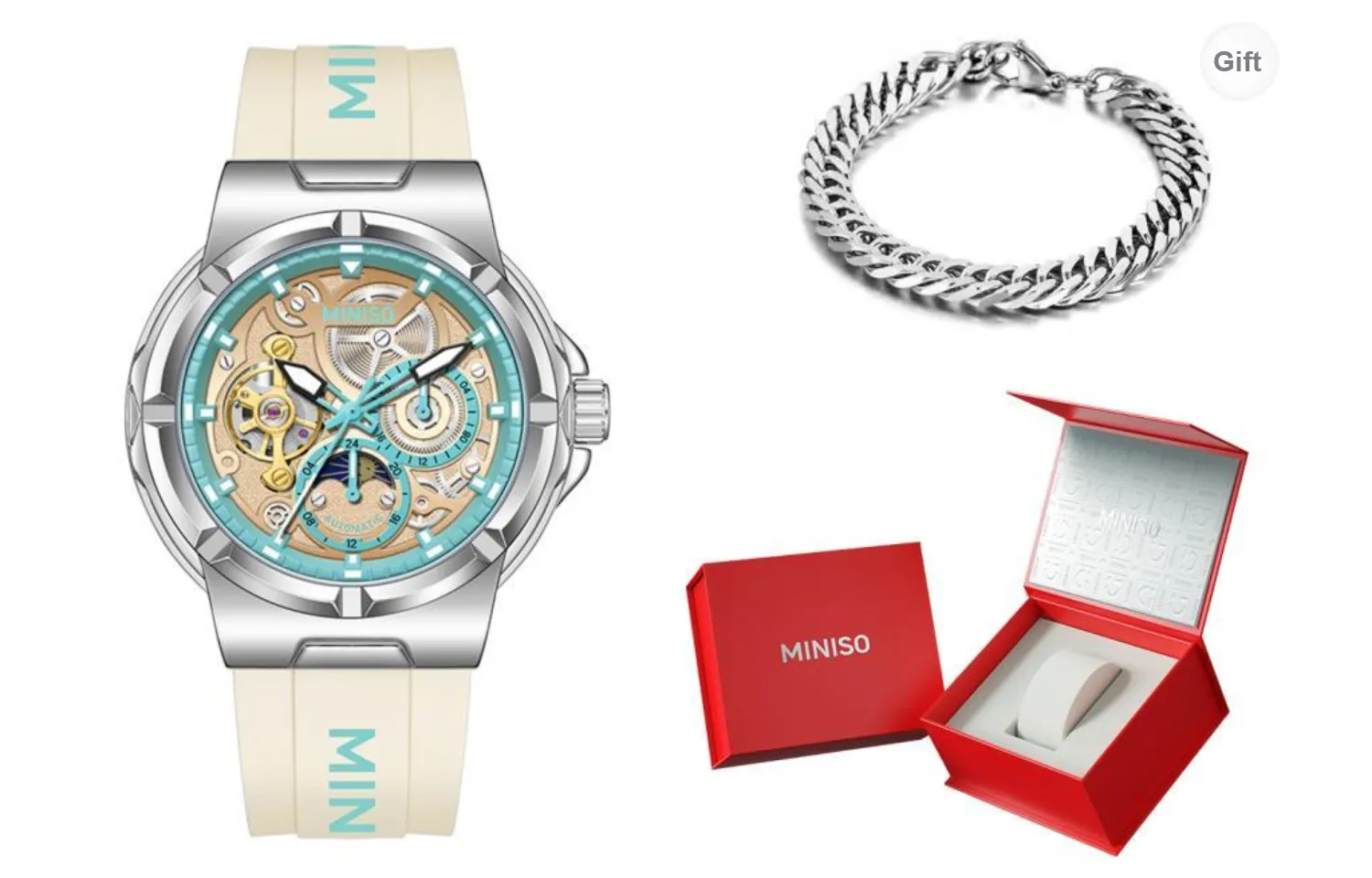 MINISO Glacier Collection Mechanical Movement Rubber Strap Men's Watches Blue Dial